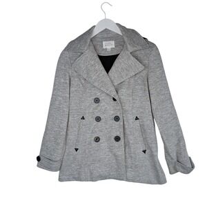 Market & Spruce Jacket Double Breasted Grey Peacoat detachable‎ hood Size Small